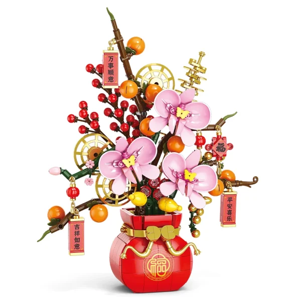 City Creativity Flower Bouquet Peach Blossom Narcissus Bonsai Potted Plant Building Blocks Model Home Decoration Toy For Kids - Image 3